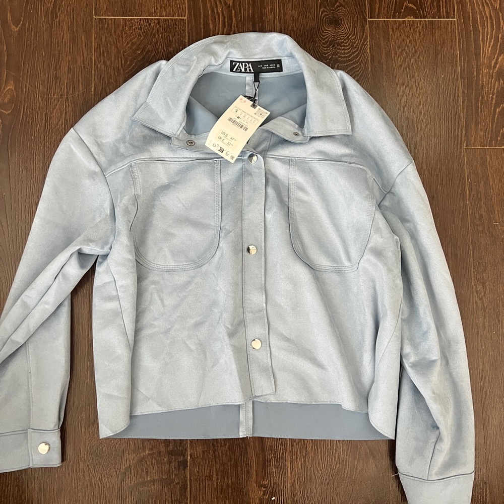 Zara blue faux suede jacket NWT